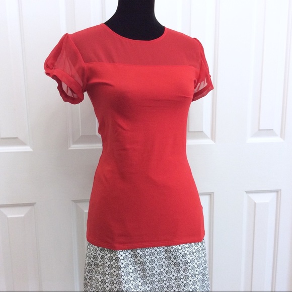 Express Tops - Express Red Bubble Sleeve Top